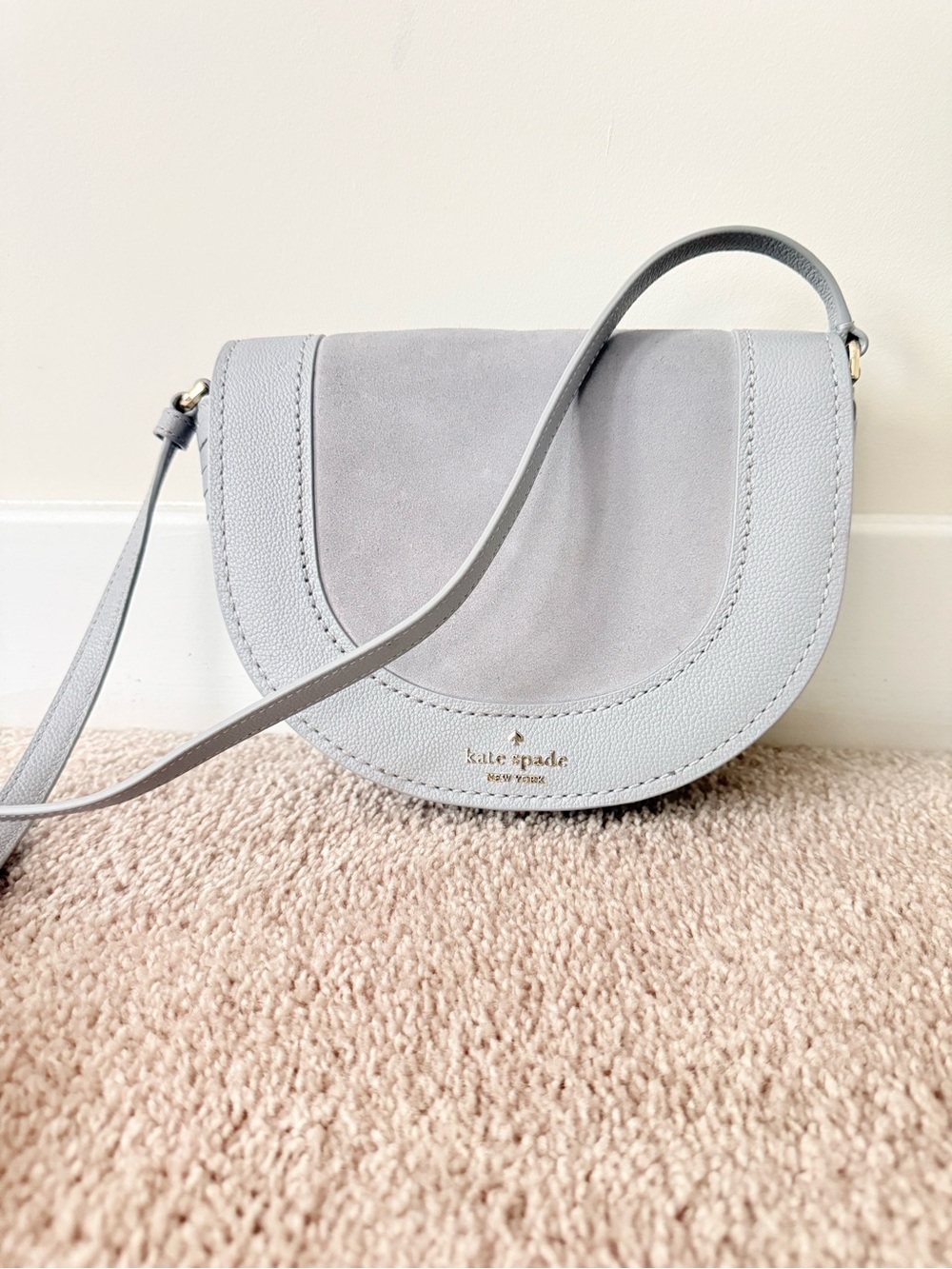 kate spade Light Gray Suede & Leather Crescent Crossbody